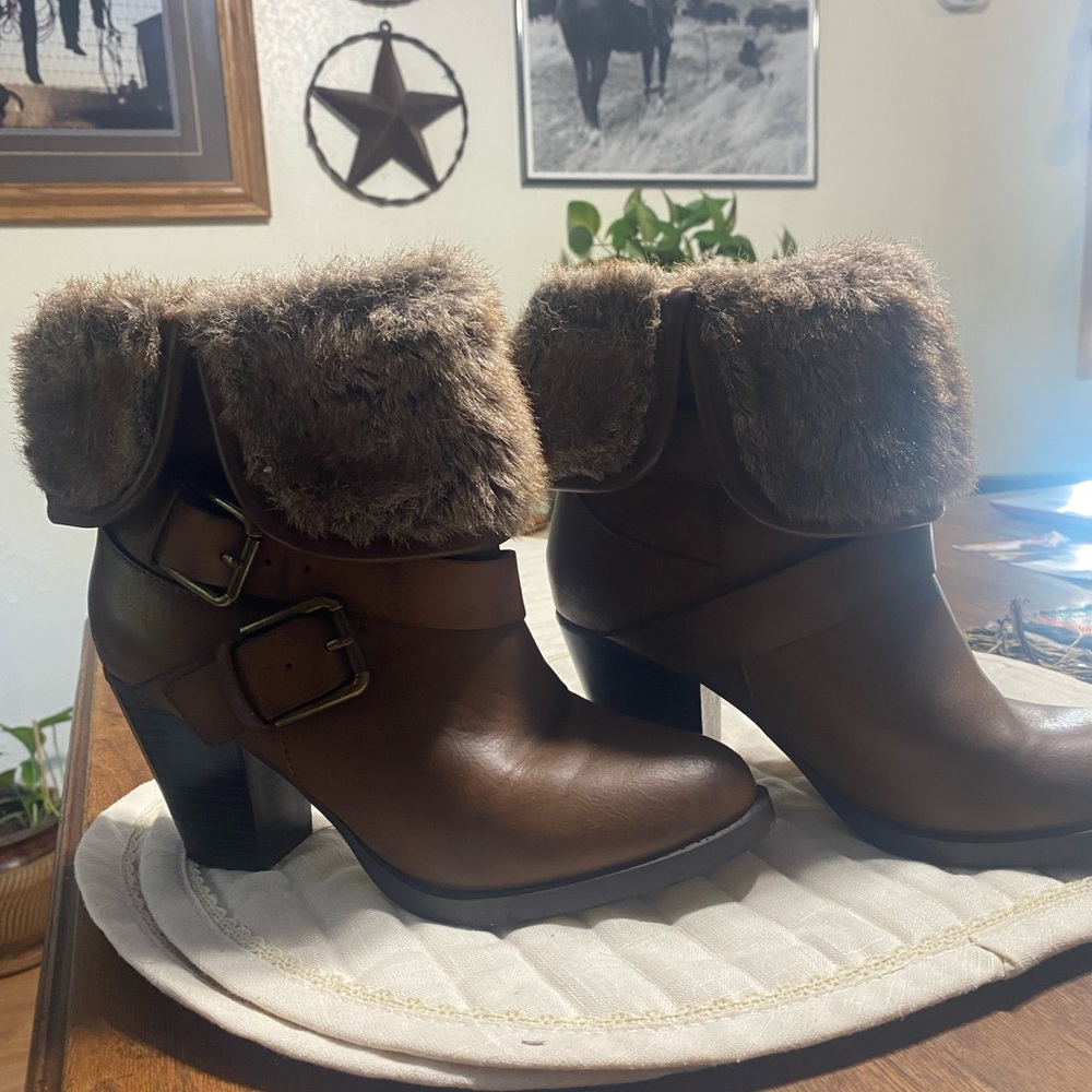 Brown Fur-Lined Ankle Boots